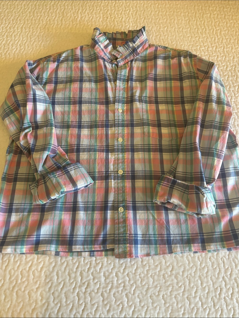 Women’s Upcycled Men’s Pastel Plaid Button-Down Shirt - Pink, Blue & Green